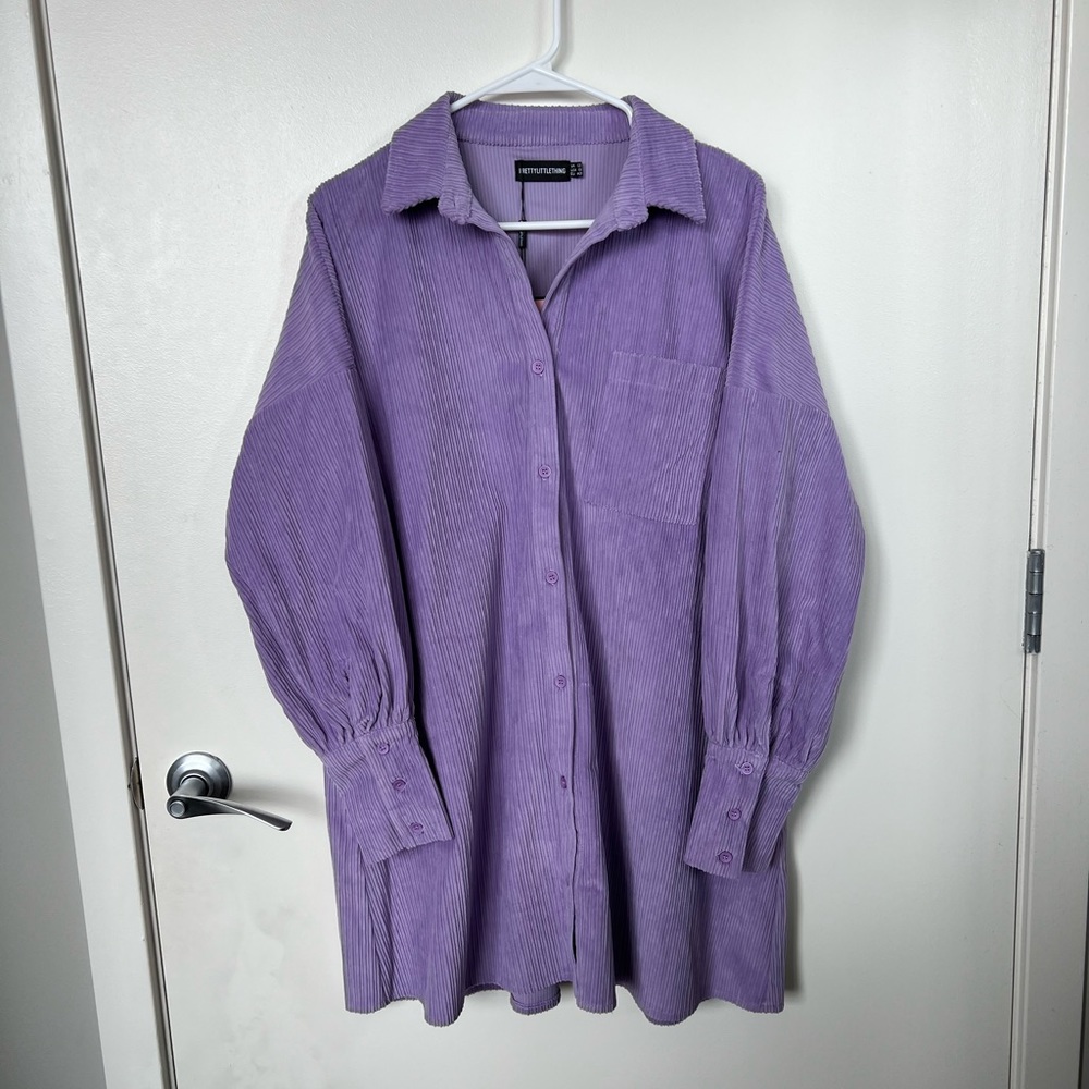 PLT - Lilac Cord Sleeve Oversized Cuff Shirt Dress - Size 8 - Picture 2 of 8